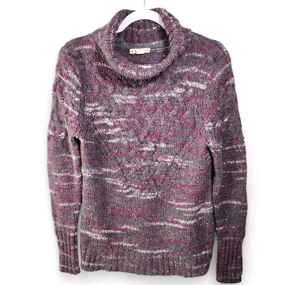 Ruff Hewn Wool Blend Cable Knit Sweater Purple Grey Womens Size Petite Large